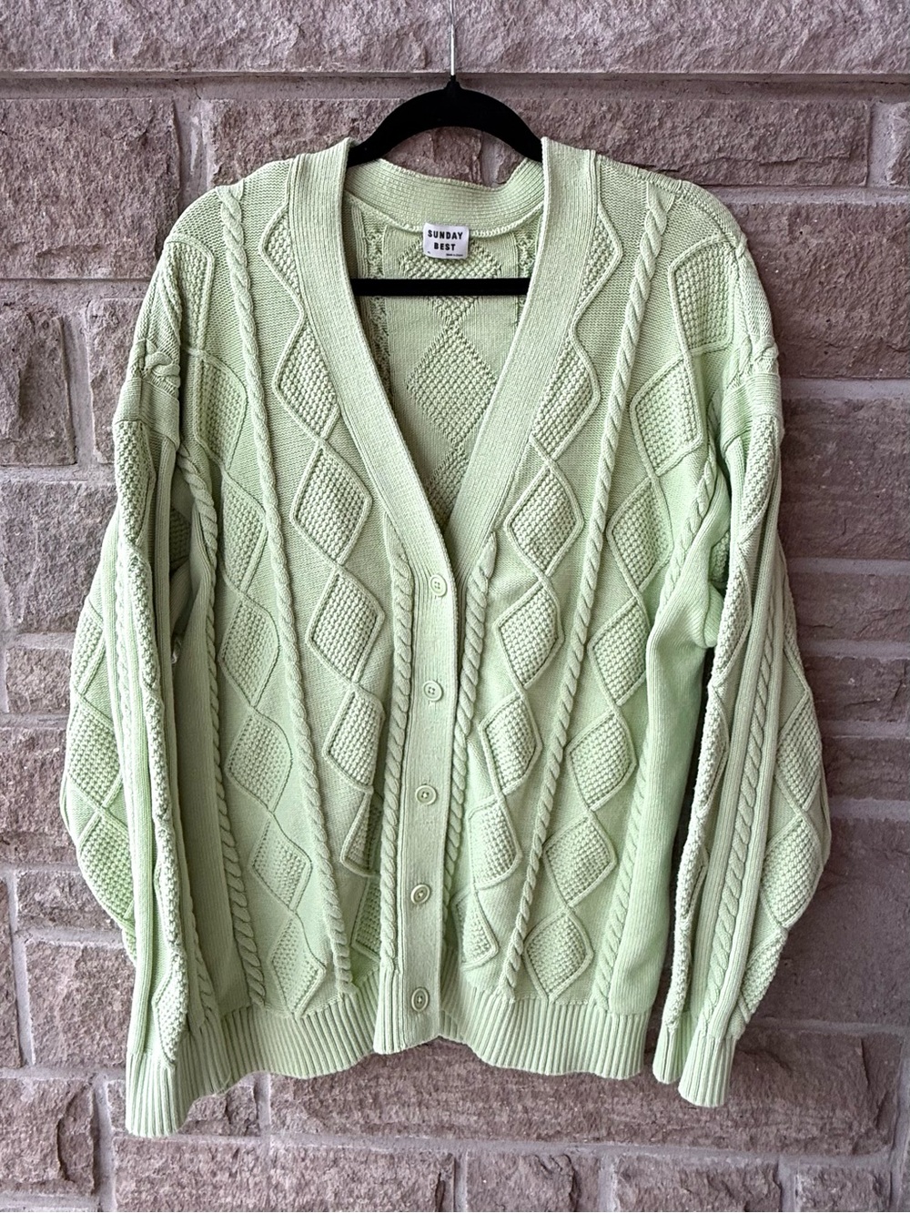 Aritzia Sunday Best Green Cotton Cable Knit Oversized Cardigan XL
